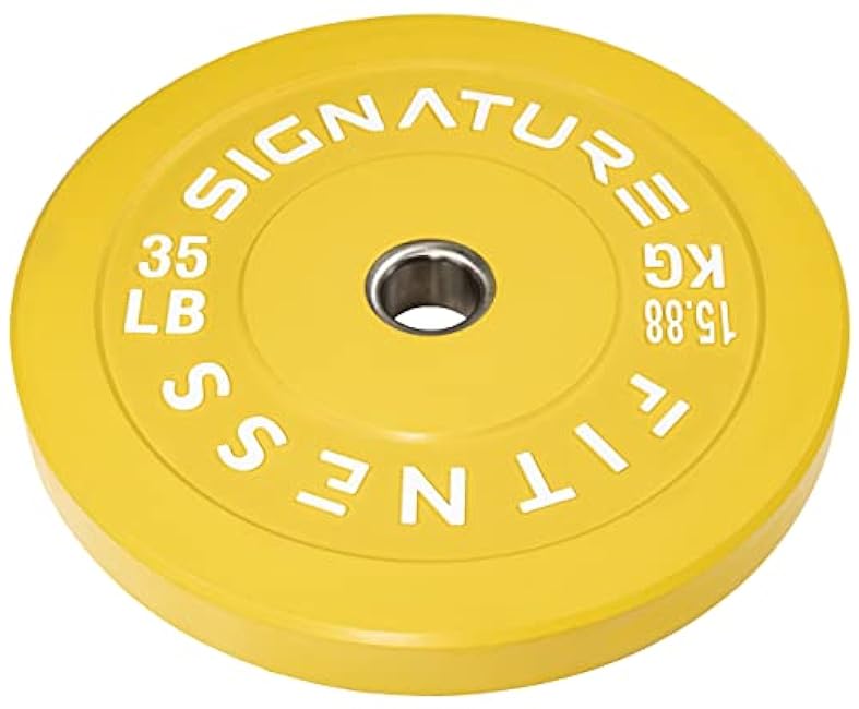 Signature Fitness 2 Olympic Bumper Plate Weight Plates with Steel Hub, Pairs or Sets or Sets with Barbell, Multiple Packages