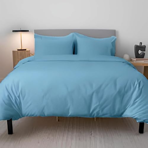 EverSoft Bedding 3PCS 100% Egyptian Cotton Single Size Duvet Cover Set with Fitted Sheet & 1x Pillowcase 400 Thread Count Single Duvet Cover Set