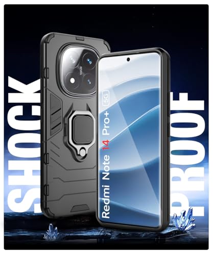 Image of WOW IMAGINE Shock Proof Back Case Mobile Cover for Redmi Note 14 Pro Plus 5G | Back Cover Case (Tough Armor | Hybrid PC + TPU | Ring Holder & in-Built Kickstand | Black)