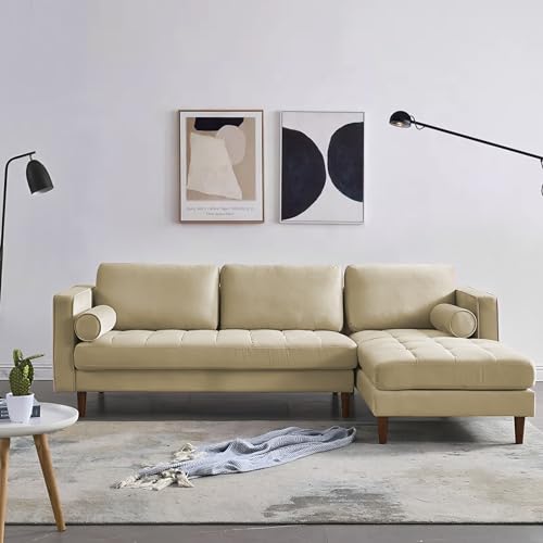 Image of Lezra RHS 4 Seater L Shape Sofa Set for Living Room (Cream Fabric) Premium Fabric Sofa