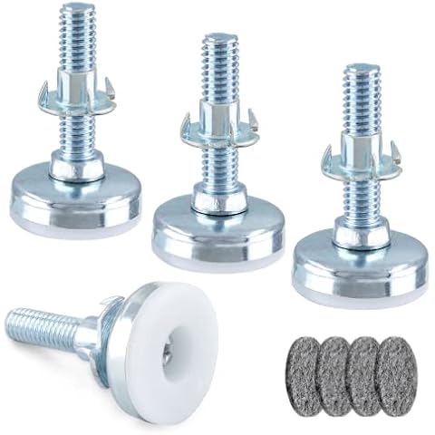Kemcatui 4 PCS Furniture Levelers, 3/8'' Thread Adjustable Furniture Feet, Silver Heavy Duty Leveling Feet, Self Leveling Feet Furniture Legs for Cabinet Tables Chair Cover