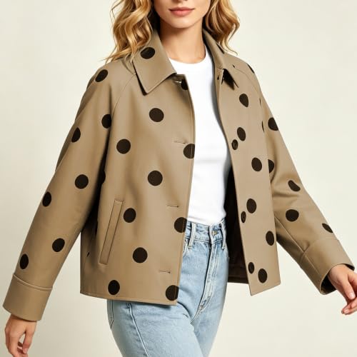 Cropped Jacket Women Polka Dot Collared Button Front Casual Fall Outerwear - image 8