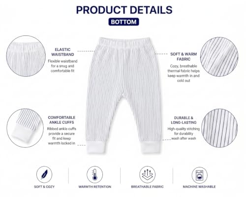 Image of TIXY Baby Thermal Wear Set Pack of 3 for Boys & Girls | Full Sleeve Cotton Rich Winter Innerwear Top & Bottom Set | Soft Warm Ribbed Thermals for Infants & Toddlers