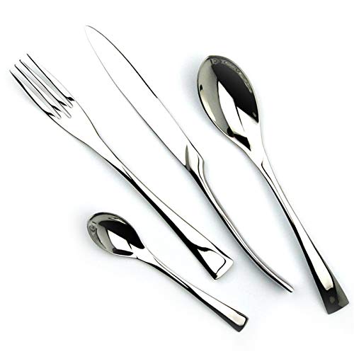 Eljjhah 4 pieces/set shiny mirror silver cutlery set tableware 18/10 stainless steel kitchen cutlery fork spoon teaspoon silverware (Color : Silver, Size : 8 Set)