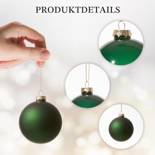 DN DECONATION 9 Weihnachtskugeln 8cm, Grüne Christbaumkugeln Glas Set – Ansicht 3