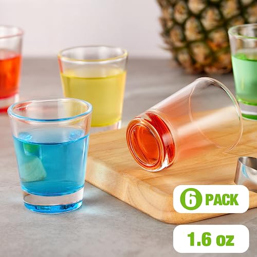 Qipecedm 6 Pack Heavy Base Shot Glasses Set, 1.6 oz Colorful Shot Bulk, Clear Shot Glass, Tequila Cups Small Glass, Shot Glasses for Whiskey, Tequila, Vodka, Spirits & Liquors