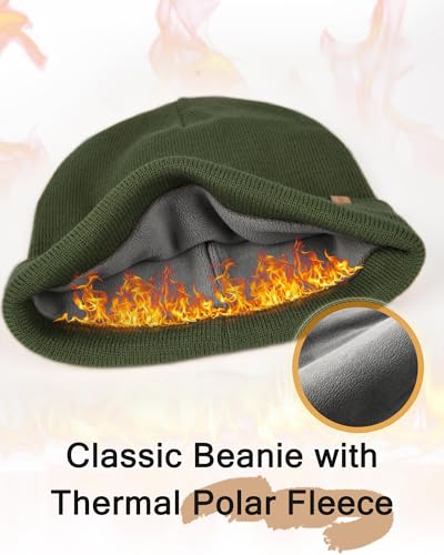 Image of FURTALK Mens Winter Fleece Lined Knit Cuffed Beanie | Double layered, fits 55-60cm head, chunky knit, for running, cycling, walking, daily use