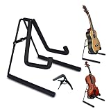 Speedee Music Foldable Ukulele Stand with Capo - Lightweight, Metal Body, Padded Arms, Anti-Slippery