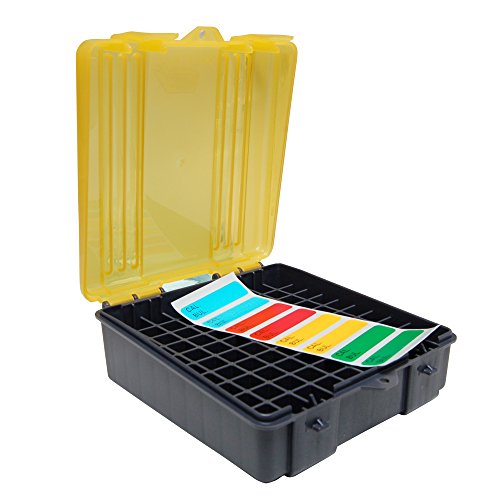 Plano 100-Count Handgun Ammo Box, Dark Gray, Lockable Ammunition Storage, Small Plastic Ammo Box with Dependable Closures and Deep Individual Slots for .357 & .38