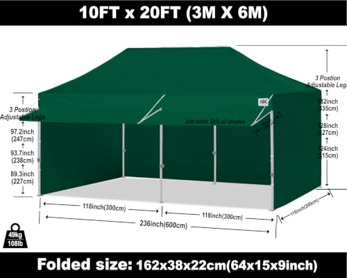 Image of ABCCANOPY 10x20 Commercial Pop up Canopy Tent with Awning Sidewall