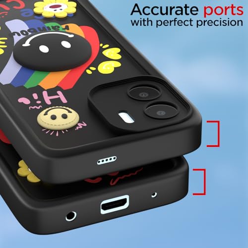 Image of Pikkme Back Cover for Redmi A1 / Redmi A2 | Soft Silicone| Cute Rainbow Smile & 3D Cartoon Flower Design | Shockproof Raised Camera Protection Bumper Case (Black)