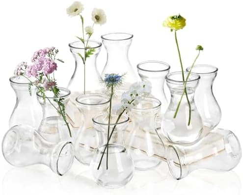 ZOOFOX Set of 12 Glass Bud Vases for Centerpieces, Small Clear Vase for Flower, Glass Bud Vases in Bulk, Cute Tiny Flower Bulb Plant Containers for Home Decor, Wedding Party Table Centerpieces