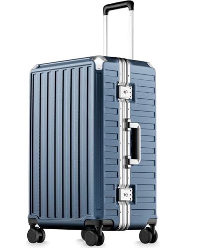 Image of Checked Luggage with Spinner Wheels, 8010S Aluminum Frame Zipperless Polycarbonate Hard Shell Suitcase (ZX-Core, Blue, 24 Inch)