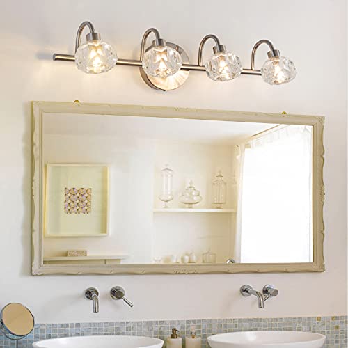 Image of Modern Bathroom Light Fixtures with 4-Light,Bathroom Vanity Light Over Mirror with Crytal Shade,lampara led de pared for Bathroom Mirror(Bulb not Included)