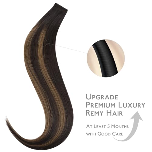Image of WENNALIFE Invisi Edge Tape in Hair Extensions Human Hair,#2 /6 /2,14 Inch | 14 Inch 25g 10pcs Balayage Dark Brown Mixed Chestnut Brown Invisi Remy Hair tensions Seamless Injected Straight