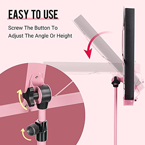 Image of CAHAYA Folding Sheet Music Stand & Desktop Book Stand 2-EN-1 Music Stand with Adjustable Height 70-138 cm Includes Carry Bag Pink Model CY0204-1