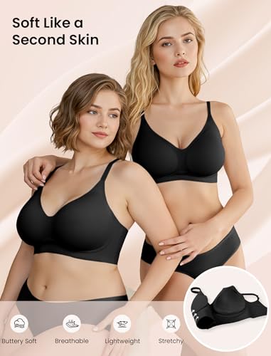 Image of Vertvie 2 Pack Women's Seamless Bras No Underwire Comfort Push Up Bras Buttery Wireless Bralette Full Coverage Sport Everyday Bra(2pcs Black+Pink,M), Medium