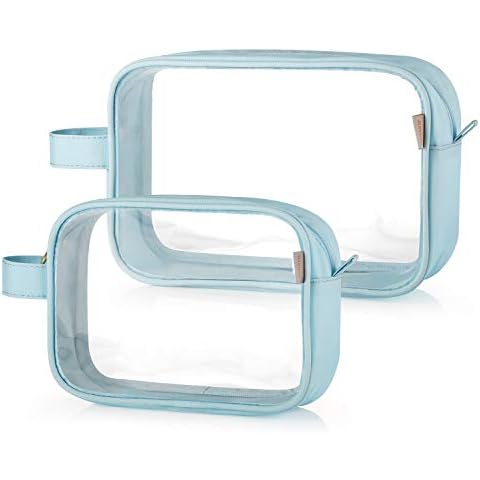 GAGAKU 2pcs Clear Toiletry Bag TSA Approved Travel Toiletry Bags Liquid Bag with Handle Strap, Waterproof Transparent Makeup Cosmetic Bags for Women - Light Blue Cover
