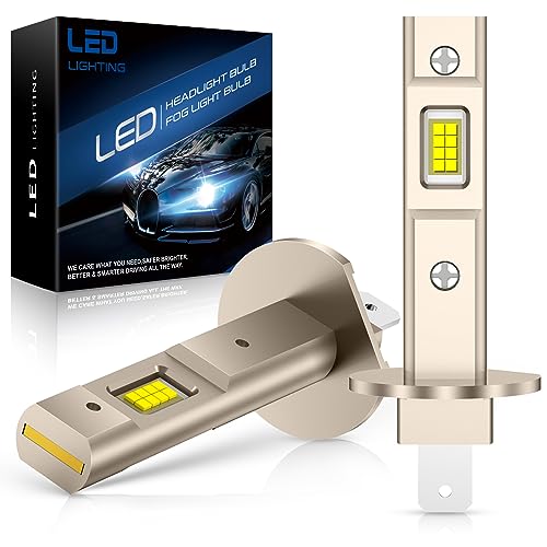JOSHF Ampoule H1 Led Améliorée Phare pour Voiture et Moto, CSP 18000LM 600% Luminosité 6500K Blanc, Remplacement Ampoule Halogène-1:1 Mini Led (2 Ampoules)