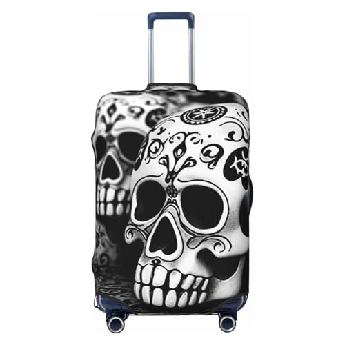 Travel Luggage Cover Fashion Suitcase Protector Black and white skulls Spandex Baggage Covers Washable Suitcase Covers Anti-Scratch Luggage Cover Protectors Fits 18-32 Inch Suitcases X-Large