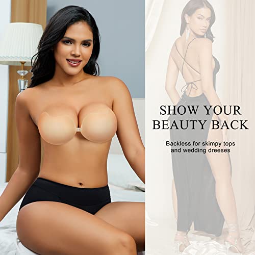 Ihhcoxk Sticky Backless Strapless Bra Push Up Invisible Adhesive Bras For Women Reusable Silicone Covering Nipple Bra (As1, Cup_Band, C, Beige) #TOP3