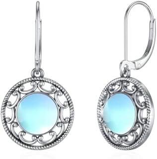 LONAGO Filigree Earrings 925 Sterling Silver Simulated Malachite Moonstone Dangle Earrings Jewelry for Women