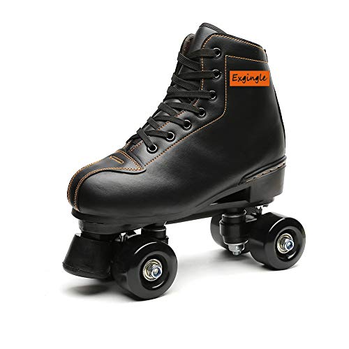 Exgingle Adult Roller Skates High Top Indoor Outdoor Quad Skates Black 11 M US Women
