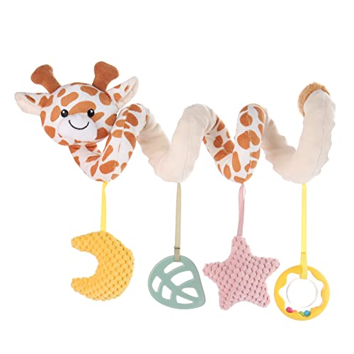 Image of Apricot Lamb Baby Spiral Car Seat & Stroller Activity Toy, Features Plush Giraffe Character Hanging Rattles Toys, Gentle Rattle Sound & Soft Teether, 8-26 Inches