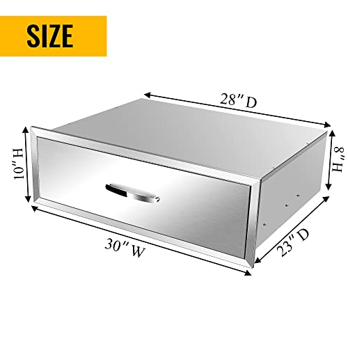 Image of 30 inch W x 10 inch H x 23 inch D Outdoor Kitchen Single Drawer Stainless Steel BBQ Access Drawers with Exquisite Handle for Outdoor Kitchen Island or Grill Station