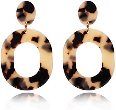 Acrylic Earrings For Women Girls Statement Geometric Earrings Resin Acetate Drop Dangle Earrings Mottled Hoop Earrings Fashion Jewelry (Leopard)