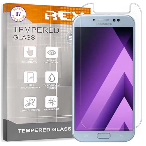 REY Protector de Pantalla para Samsung Galaxy A8 2018 - Samsung Galaxy A5 2018, Cristal con Doble Protección UV, Vidrio Templado Premium 9H+