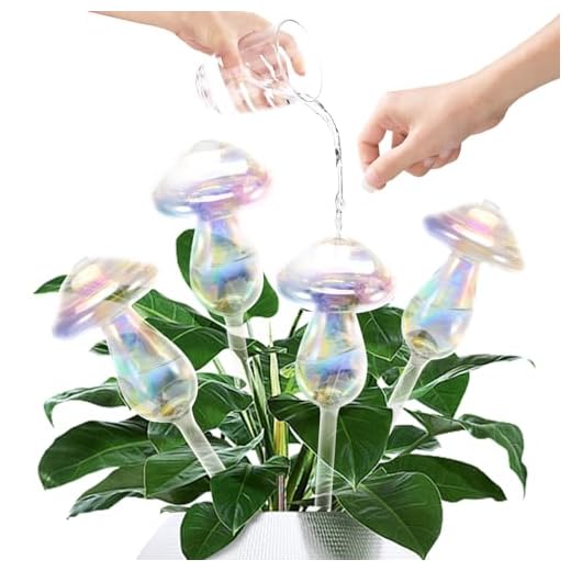 JFLLAJNF Plant Watering Globes-4pcs Self Watering Planter Insert,Plant Watering Devices,Glass Watering Bulbs for Indoor Plants,Mushroom Watering Globes,Top-Fill Watering