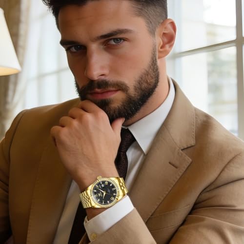 Image of OLEVS Watch for Men Stainless Steel Quartz Business Dress Diamond Large Dial Waterproof Mens Watches with Date Wrist Watch