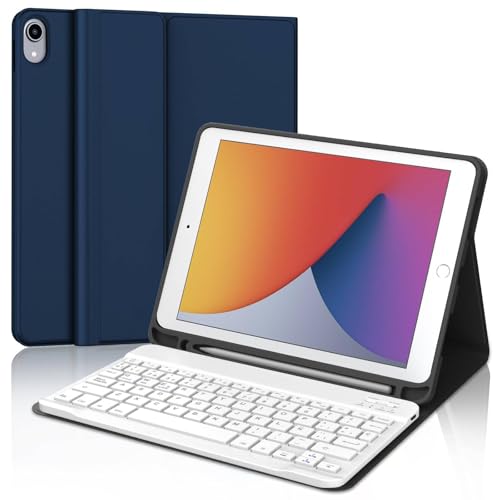 WINCHKING Funda con Teclado para iPad 9/8/7 Generacion 10.2 Pulgadas, Desmontable Funda Teclado para iPad Pro 10.5' 2017/ Air 3 2019, Bluetooth Magnético Keyboard, QWERTY Español Ñ, Azul Oscuro