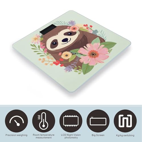 Báscula digital baño Sloth y flores 400lb LCD miniatura 3