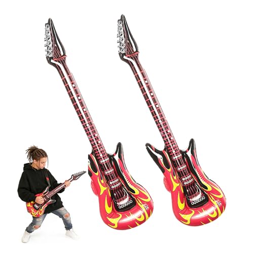2 Stück Luftgitarren Zum Aufblasen Aufblasbare Gitarre Flammen Aufblasbares Rock Musikinstrument Luftgitarre Spielzeug Gitarre Deko Gitarren für Kinder Instrumente für Theme Party Carnival Karneval