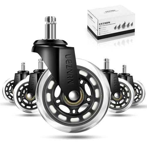 Ueznirn 5er Set Rollen für Bürostühle 10mmx22mm Hartbodenrollen Leise Bürostuhl Rollen Passend für Tragfähigkeit bis 200kg Stuhlrollen Gummirollen Bürostuhl 360 Grad Drehen Ohne Kratzer