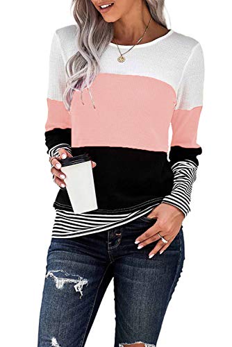 KINGFEN T-Shirt Femme Pull Ample en Tricot Chemisiers Longs Femme Pulls d'hiver T-Shirts Chemisier Long Pull tricoté Chemisier Long Femme Sweat-Shirts à Manches Longues Rose M Cover
