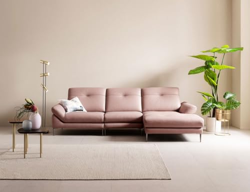 Image of Fabrique David Leatherette Sturdy Look lshape 4 Seater Sofa Set Light Pink | Luxury Comfortable Furniture Perfect for Home Guests Office & Living Room | Stainless Steel Legs
