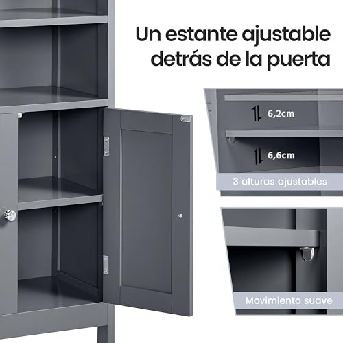 Miniatura 8 de Yaheetech Armario Baño Columna Con Estante Mueble Baño Suelo De Madera Armario De Almacenaje Organizador Para Salón Cocina 50x30x92,5cm Gris