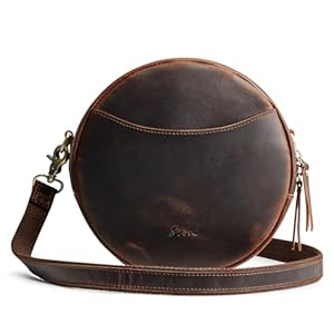 S-ZONE Leather Crossbody Bags for Women Trendy Circle Cross Body Shoulder Bag Designer Round Purses