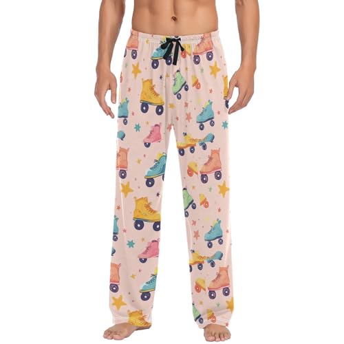 Colorful Roller Skate Pajama Pants Groovy Flash Lighting Men's Pajama Bottoms Lounge Sleepwear PJs Lightweight Sleep Pants L
