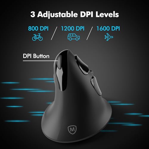 Image of MicroPack Ergonomic Mouse, Vertical Wireless Mouse with USB A & Type-C Receiver, Ergo Design Reduces Muscle Strain, 6 Buttons 800 /1200 /1600 DPI Mouse for Windows, Mac, PC, Laptop, Black