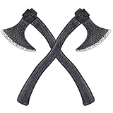 2 hachas de juguete vikingas: nuestros accesorios de hacha falsa de alta calidad cuentan con un diseño único de doble filo, que consta de una gran cabeza de hacha metálica texturizada y un mango de hacha muy fuerte (el mango doblado es el diseño normal), que puedes armar fácilmente para una experiencia de disfraz inmersiva y ser tan valiente como un verdadero guerrero vikingo.