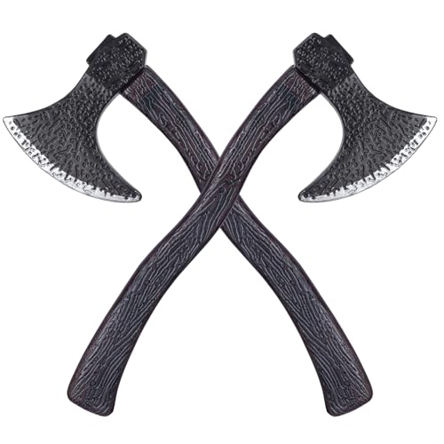 2Pcs Viking Axe Prop Plastic Toy Axe Viking Costume Accessories Halloween Lumberjack Axe Cosplay Party (Black+Silver)