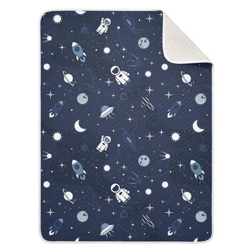 Image of Cotton Baby Blanket Soft Cozy Throw Blanket Nursery Swaddle Receiving Blankets for Toddler Bed 30" x 40 - Cartoon Astronaut