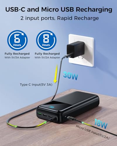 Image of Portable Charger Power Bank 50000mAh, USB-C PD 30W Fast Charging, High Capacity External Battery Pack for Camping, Portable Phone Charger for iPhone 17 /16 /15 /14 /13 /12 /11 Samsung Android (Black)