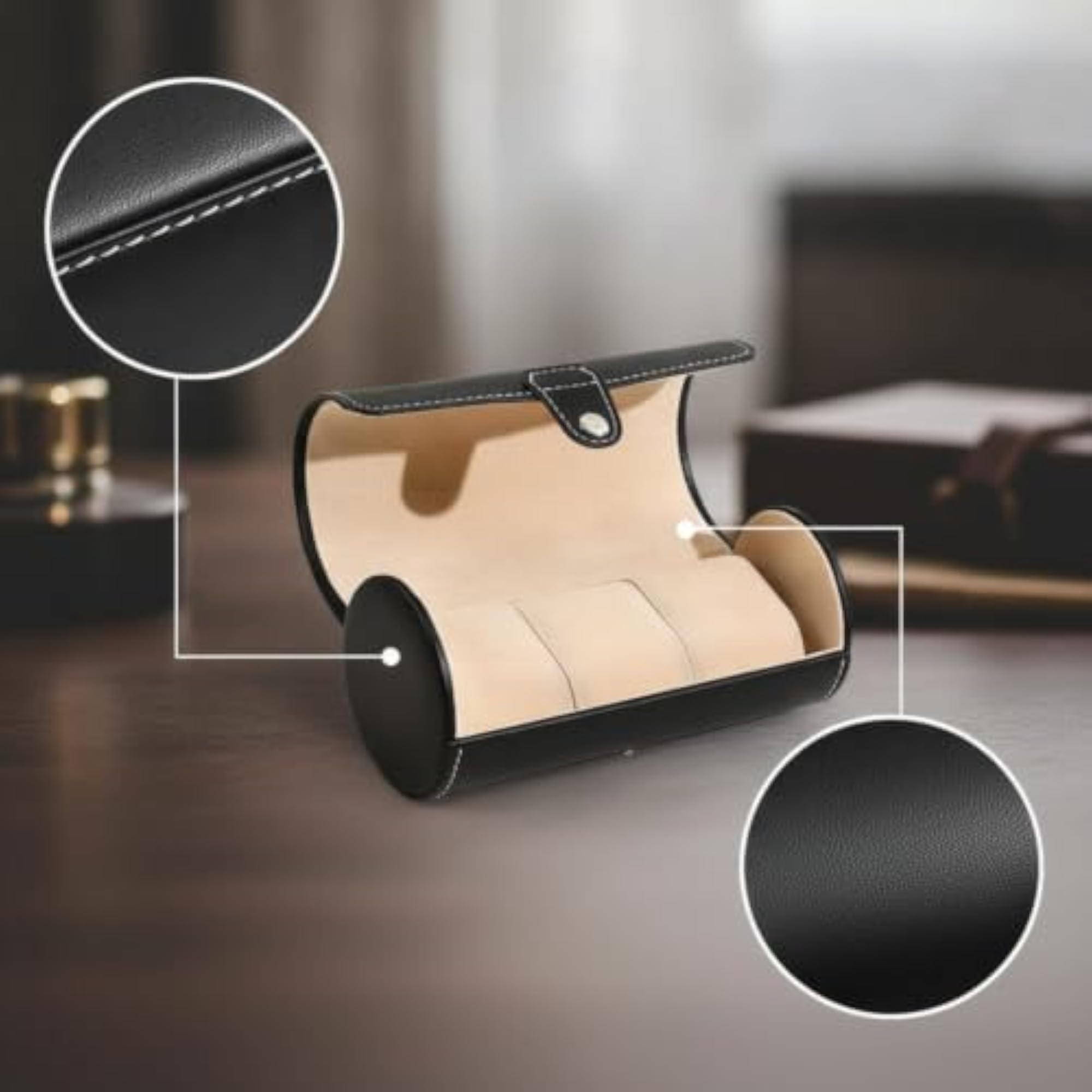 3-Slot Faux Leather Watch Storage Case, Portable Organizer