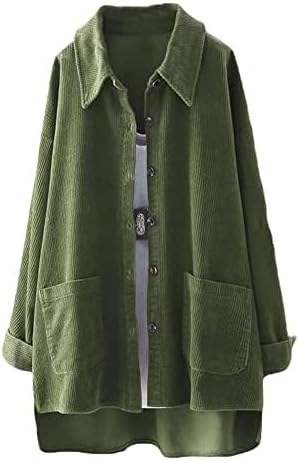 Minibee Women's Corduroy Shirt Jacket Shacket Button Down Long Sleeve Oversized Blouse Coats with Pockets