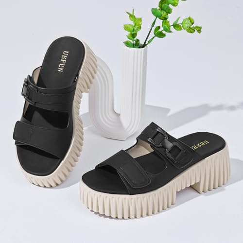 Image of UBFEN Womens Chunky Wedge Platform Sandals Adjustable Double-Strap Square | Toed Open-Toe Style Suitable for Outdoor Casual Wear